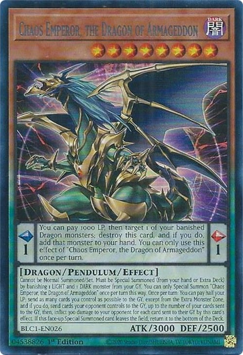 Chaos Emperor, the Dragon of Armageddon (Silver) [BLC1-EN026] Ultra Rare - Yugioh Cards For Your TCG Needs!