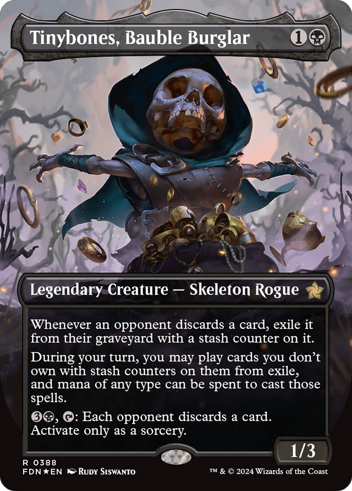 Tinybones, Bauble Burglar (Borderless) (Mana Foil) [Foundations] Magic: The Gathering