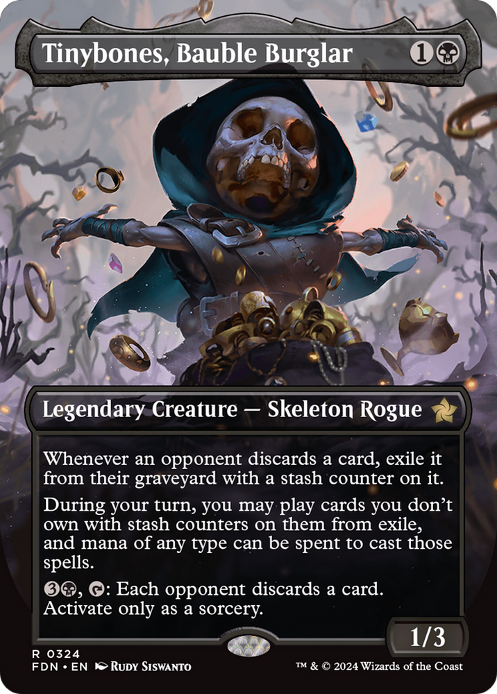 Tinybones, Bauble Burglar (Borderless) [Foundations] Magic: The Gathering
