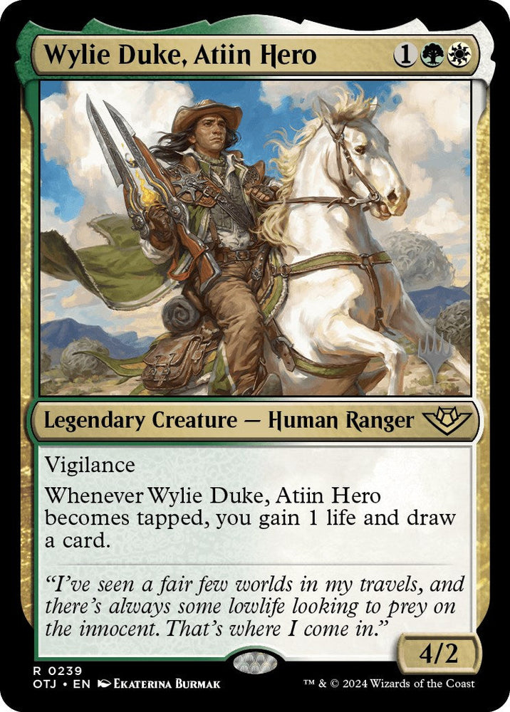 Wylie Duke, Atiin Hero (Promo Pack) [Outlaws of Thunder Junction Promos] Magic: The Gathering