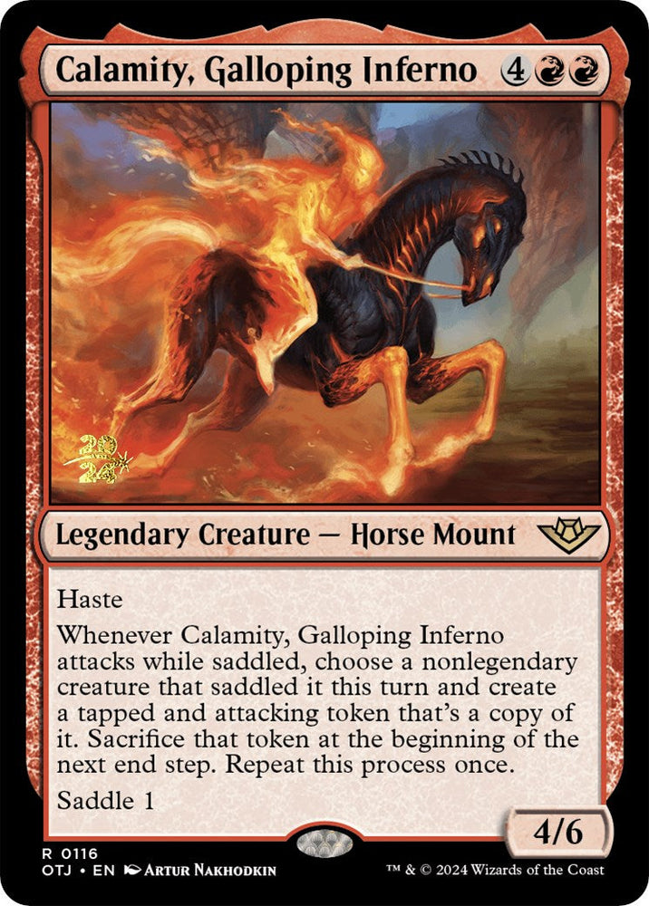Calamity, Galloping Inferno [Outlaws of Thunder Junction Prerelease Promos] Magic: The Gathering