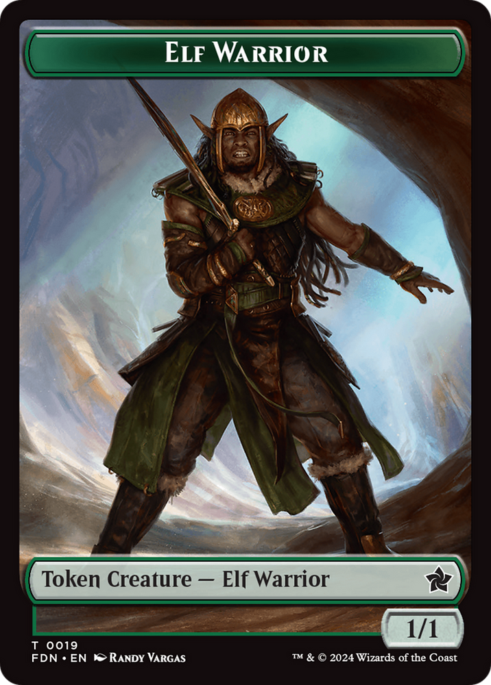 Emblem - Vivien Reid // Elf Warrior Double-Sided Token [Foundations Tokens] Magic: The Gathering