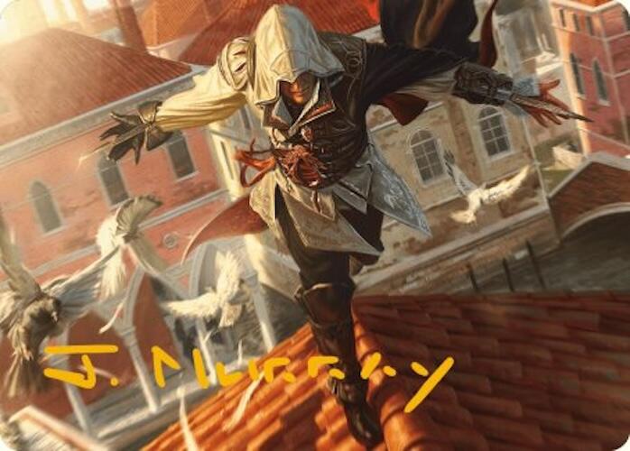 Ezio, Blade of Vengeance Art Card (Gold-Stamped Signature) [Assassin's Creed Art Series] Magic: The Gathering