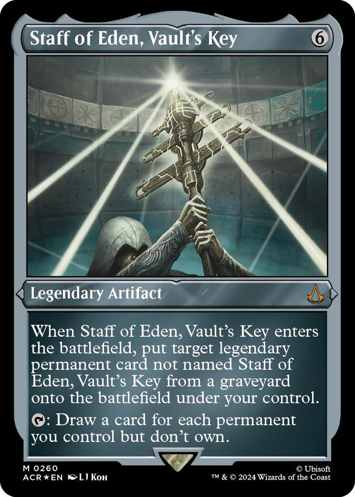 Staff of Eden, Vault's Key (Foil Etched) [Assassin's Creed] Magic: The Gathering