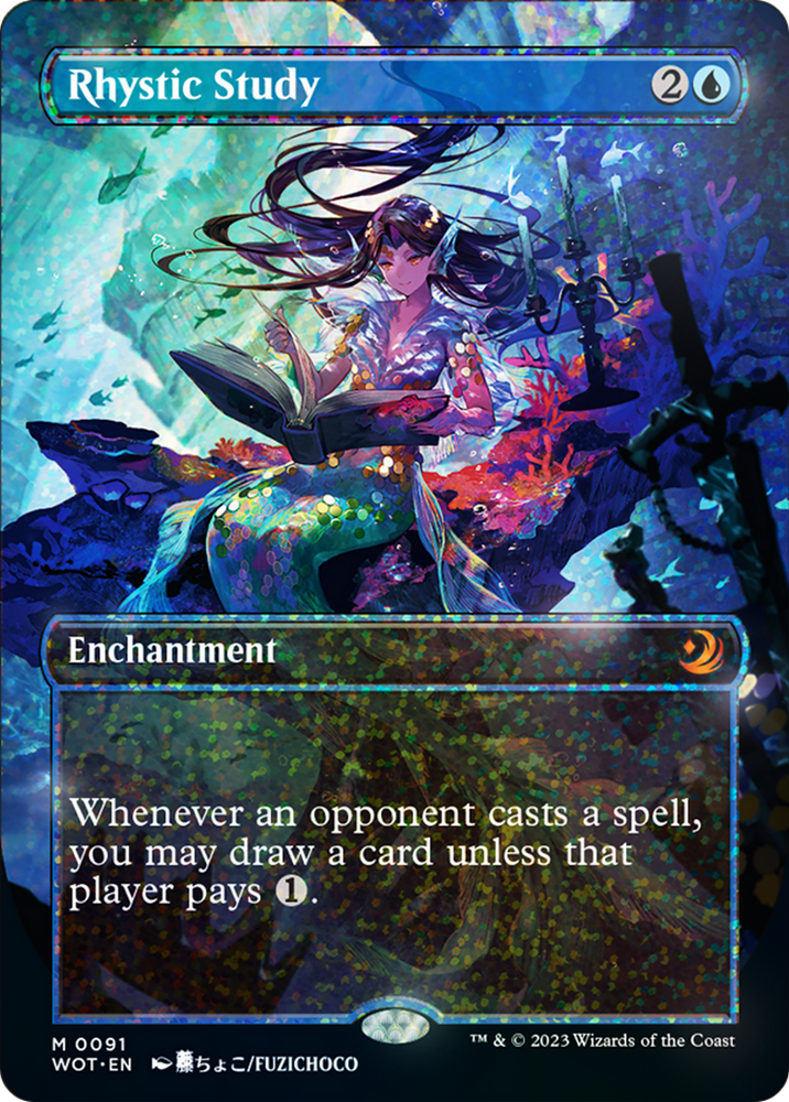Rhystic Study (Anime Borderless) (Confetti Foil) [Wilds of Eldraine: Enchanting Tales] Magic: The Gathering