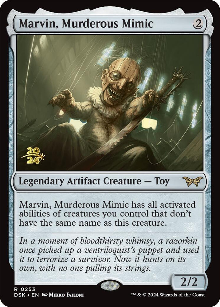 Marvin, Murderous Mimic [Duskmourn: House of Horror Prerelease Promos] Magic: The Gathering