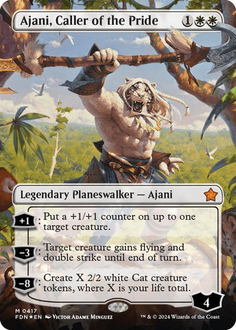 Ajani, Caller of the Pride (Borderless) (Mana Foil) [Foundations] Magic: The Gathering