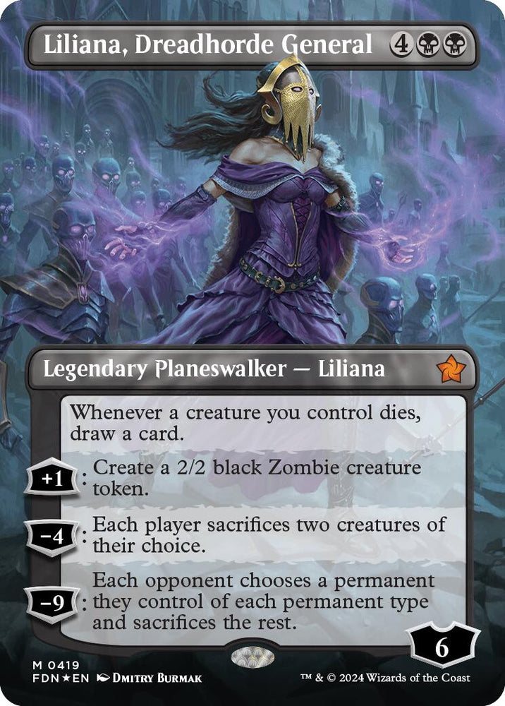 Liliana, Dreadhorde General (Borderless) (Mana Foil) [Foundations] Magic: The Gathering