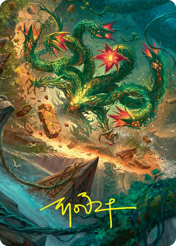 Mossborn Hydra Art Card (42/54) (Gold-Stamped Signature) [Foundations Art Series] Magic: The Gathering