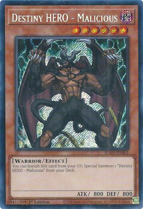 Destiny HERO - Malicious (Secret Rare) [RA03-EN001] - Yugioh Cards For Your TCG Needs