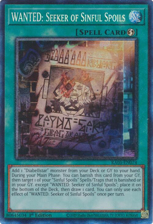 WANTED: Seeker of Sinful Spoils (CR) [RA03-EN074] Prismatic Collector's Rare - Yugioh Cards For Your TCG Needs!