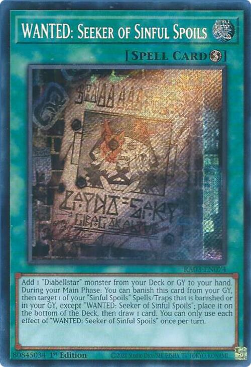 WANTED: Seeker of Sinful Spoils [RA03-EN074] Secret Rare - Yugioh Cards For Your TCG Needs!