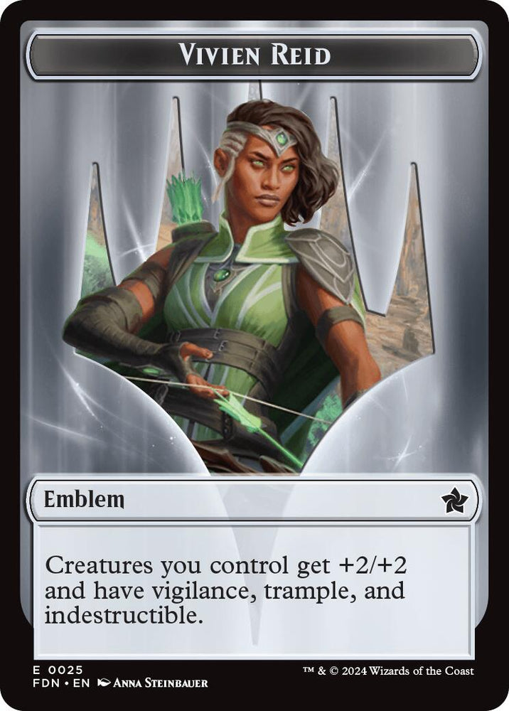 Emblem - Vivien Reid // Elf Warrior Double-Sided Token [Foundations Tokens] Magic: The Gathering