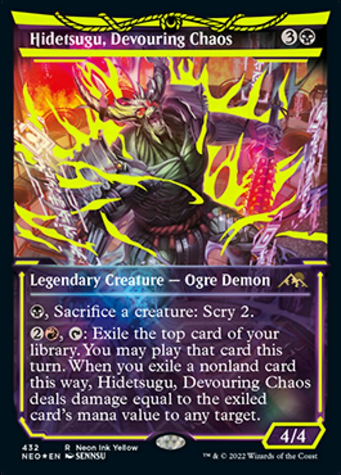 Hidetsugu, Devouring Chaos (Neon Ink Yellow) [Kamigawa: Neon Dynasty] Magic: The Gathering