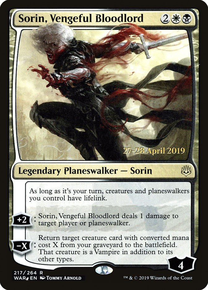 Sorin, Vengeful Bloodlord [War of the Spark Prerelease Promos] Magic: The Gathering