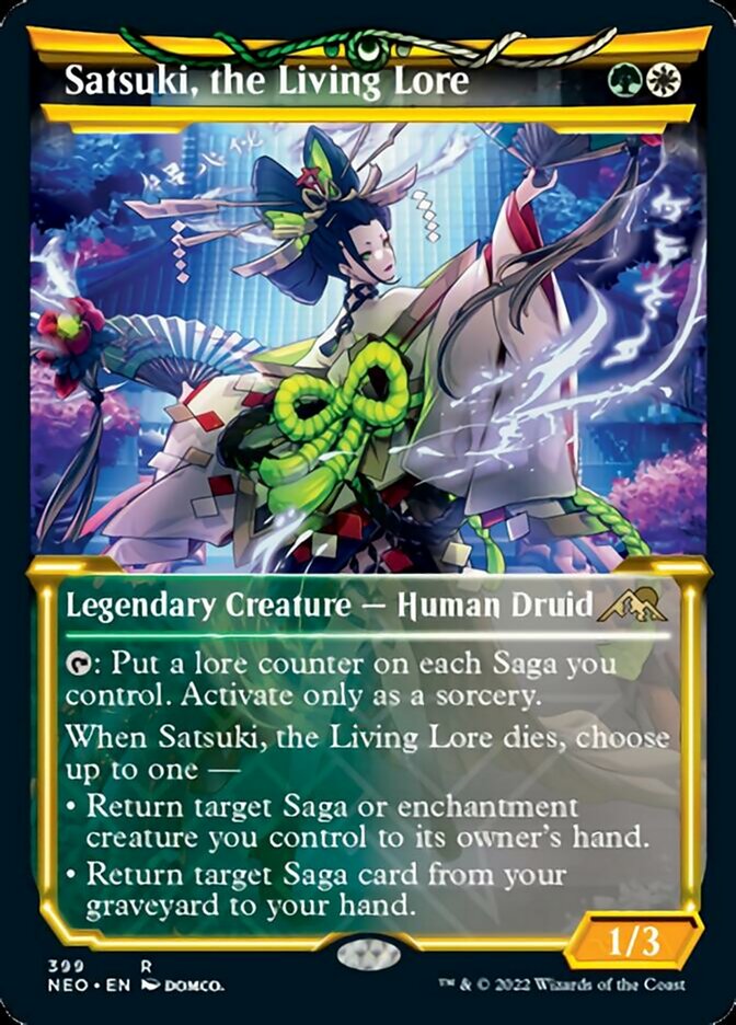 Satsuki, the Living Lore (Showcase Soft Glow) [Kamigawa: Neon Dynasty] Magic: The Gathering