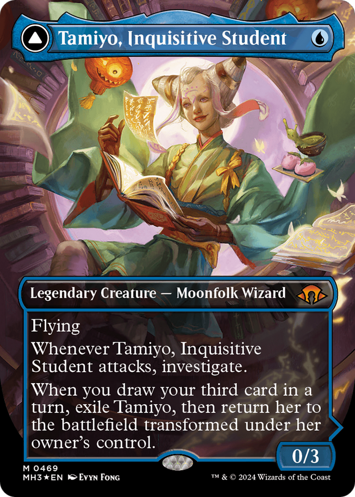 Tamiyo, Inquisitive Student // Tamiyo, Seasoned Scholar (Borderless) (Textured Foil) [Modern Horizons 3] Magic: The Gathering