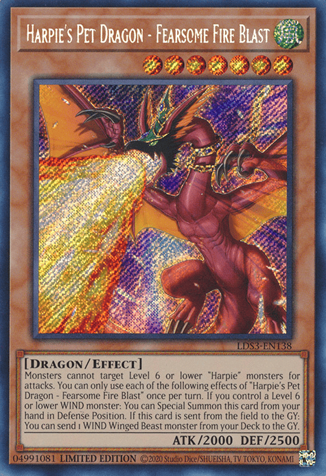 Harpie's Pet Dragon - Fearsome Fire Blast [LDS3-EN138] Secret Rare - Yugioh Cards For Your TCG Needs!