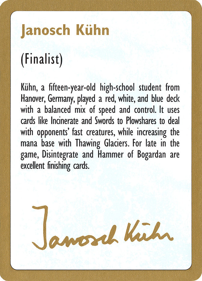 Janosch Kuhn Bio [World Championship Decks 1997] Magic: The Gathering