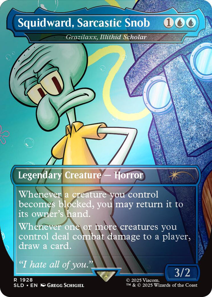 Squidward, Sarcastic Snob - Grazilaxx, Illithid Scholar (Rainbow Foil) [Secret Lair Drop Series] Magic: The Gathering
