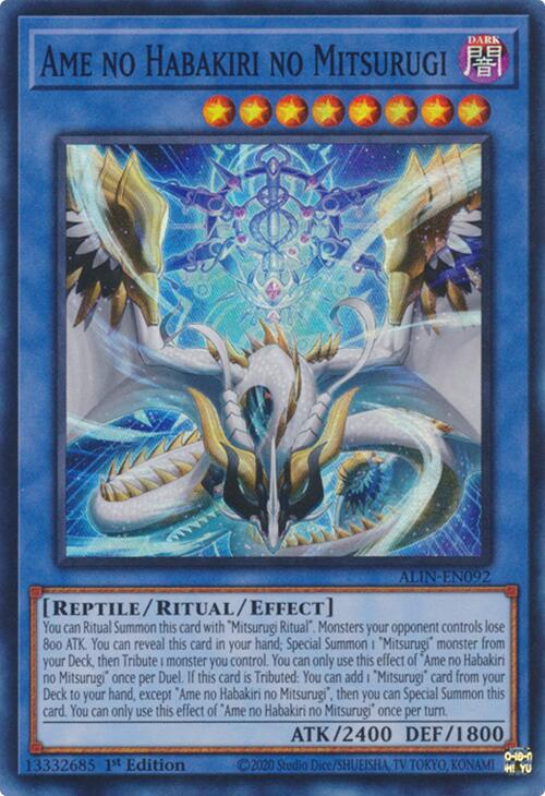 Ame no Habakiri no Mitsurugi [ALIN-EN092] Super Rare - Yugioh Cards For Your TCG Needs!