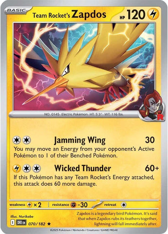 Team Rocket's Zapdos (070/182) [Scarlet & Violet: Destined Rivals] - Pokemon Cards For Your TCG Needs! Pokémon