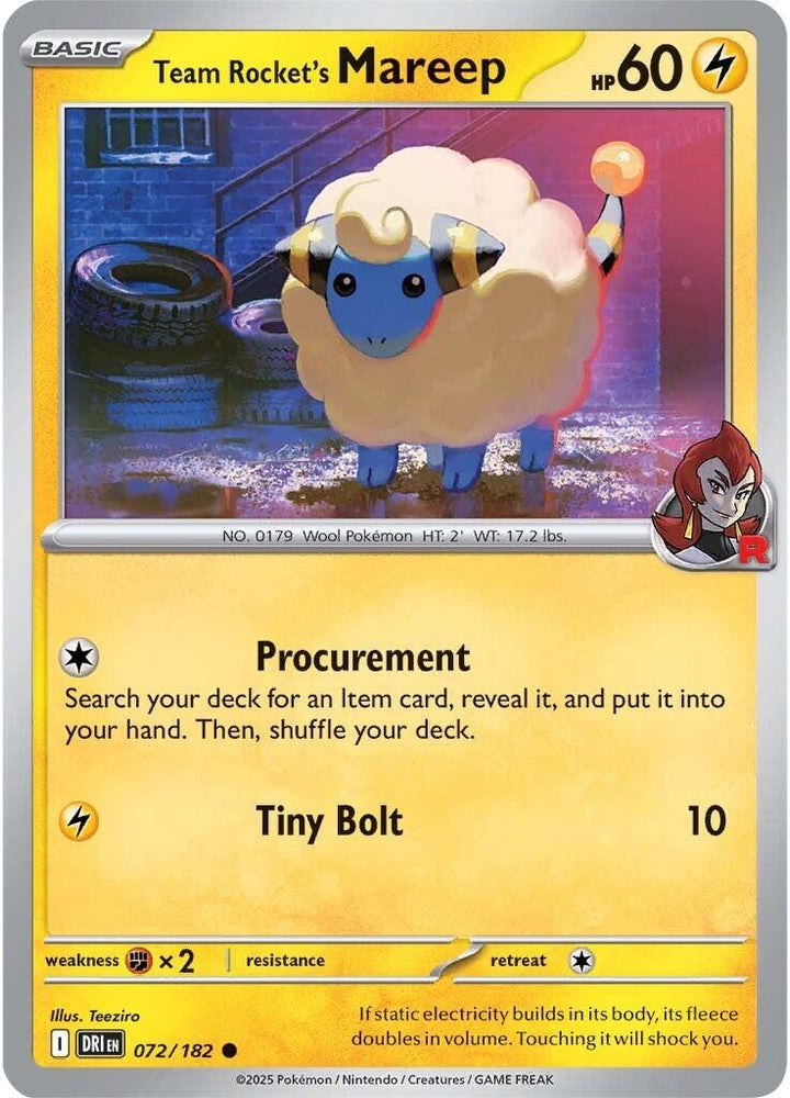 Team Rocket's Mareep (072/182) [Scarlet & Violet: Destined Rivals] - Pokemon Cards For Your TCG Needs! Pokémon