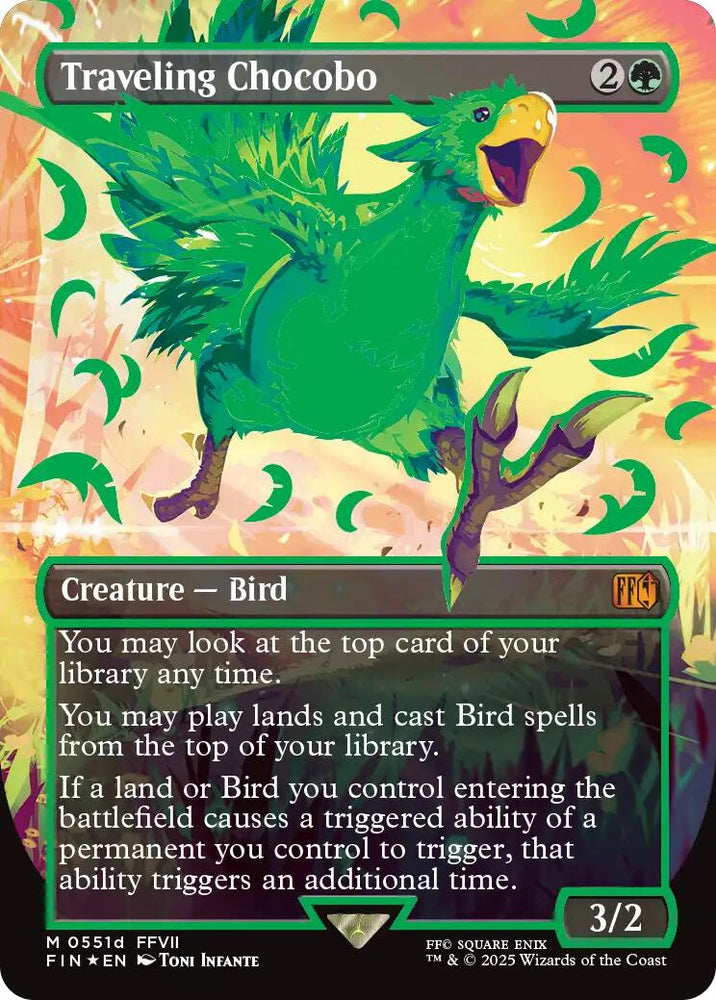 Traveling Chocobo (Borderless) (Neon Ink Green) [FINAL FANTASY] Magic: The Gathering