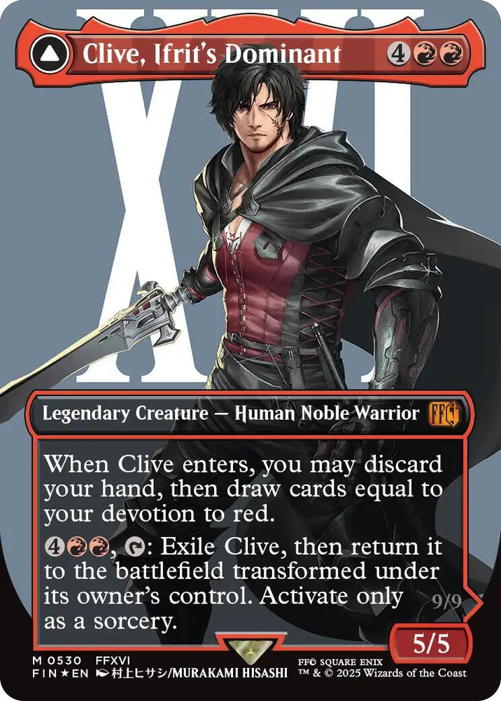 Clive, Ifrit's Dominant // Ifrit, Warden of Inferno (Borderless) (Surge Foil) [FINAL FANTASY] Magic: The Gathering