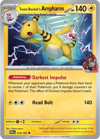 Team Rocket's Ampharos (074/182) [Scarlet & Violet: Destined Rivals] - Pokemon Cards For Your TCG Needs! Pokémon
