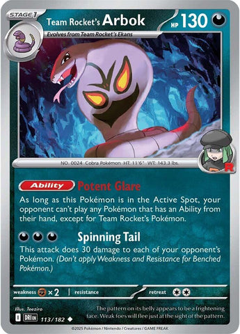 Team Rocket's Arbok (113/182) [Scarlet & Violet: Destined Rivals] - Pokemon Cards For Your TCG Needs! Pokémon