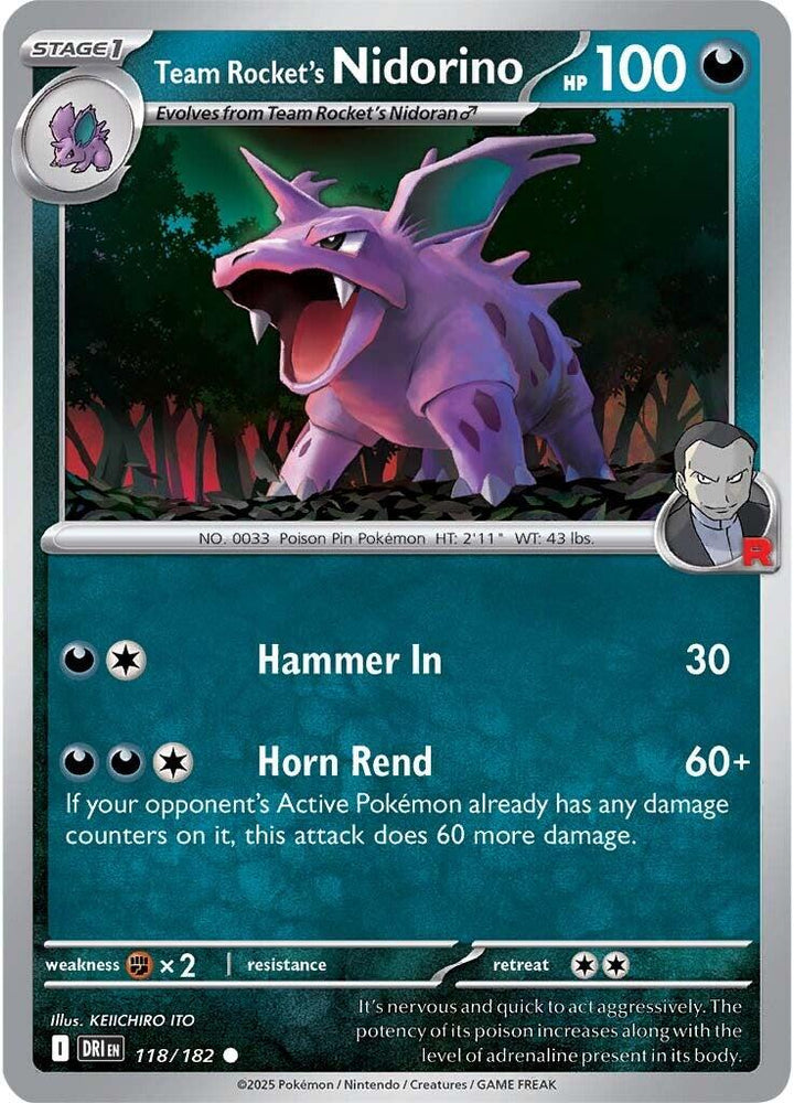 Team Rocket's Nidorino (118/182) [Scarlet & Violet: Destined Rivals] - Pokemon Cards For Your TCG Needs! Pokémon