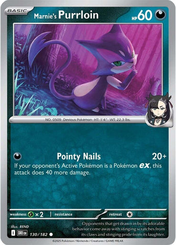 Marnie's Purrloin (130/182) [Scarlet & Violet: Destined Rivals] - Pokemon Cards For Your TCG Needs! Pokémon