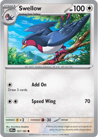 Swellow (157/182) [Scarlet & Violet: Destined Rivals] - Pokemon Cards For Your TCG Needs! Pokémon