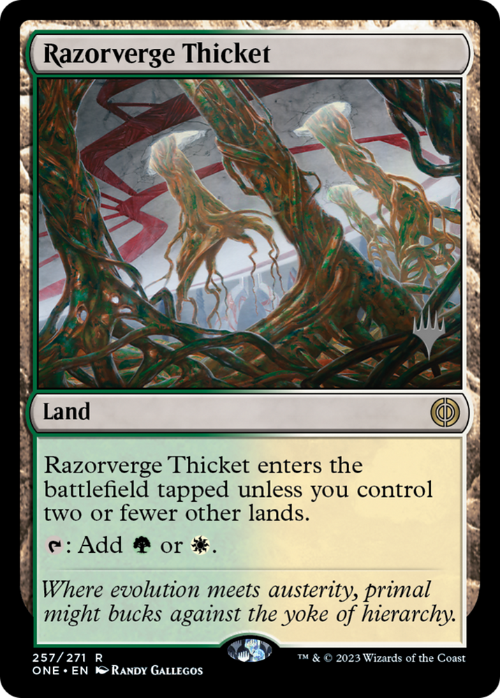 Razorverge Thicket (Promo Pack) [Phyrexia: All Will Be One Promos] Magic: The Gathering