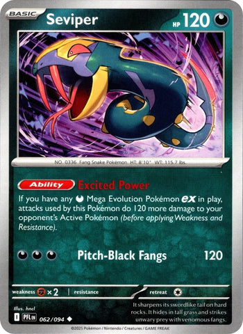 Seviper (062/094) [Mega Evolution: Phantasmal Flames] - Pokemon Cards For Your TCG Needs!