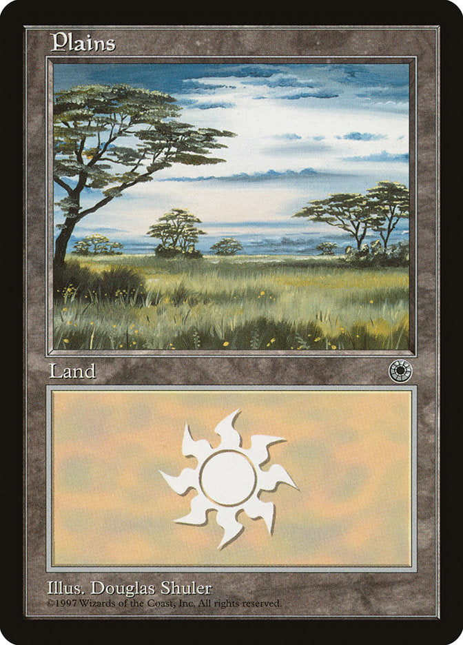 Plains (Yellow Flowers in Grass / Long Dark Cloud in Center) [Portal] Magic: The Gathering