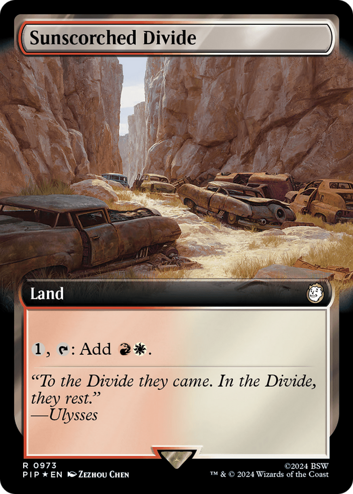 Sunscorched Divide (Extended Art) (Surge Foil) [Fallout] Magic: The Gathering