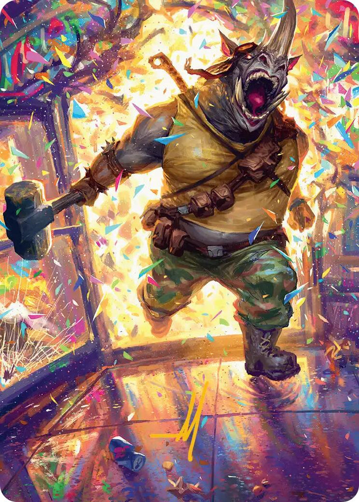 Rocksteady, Rowdy Rhino Art Card (Gold-Stamped Signature) [Teenage Mutant Ninja Turtles Art Series] Magic: The Gathering