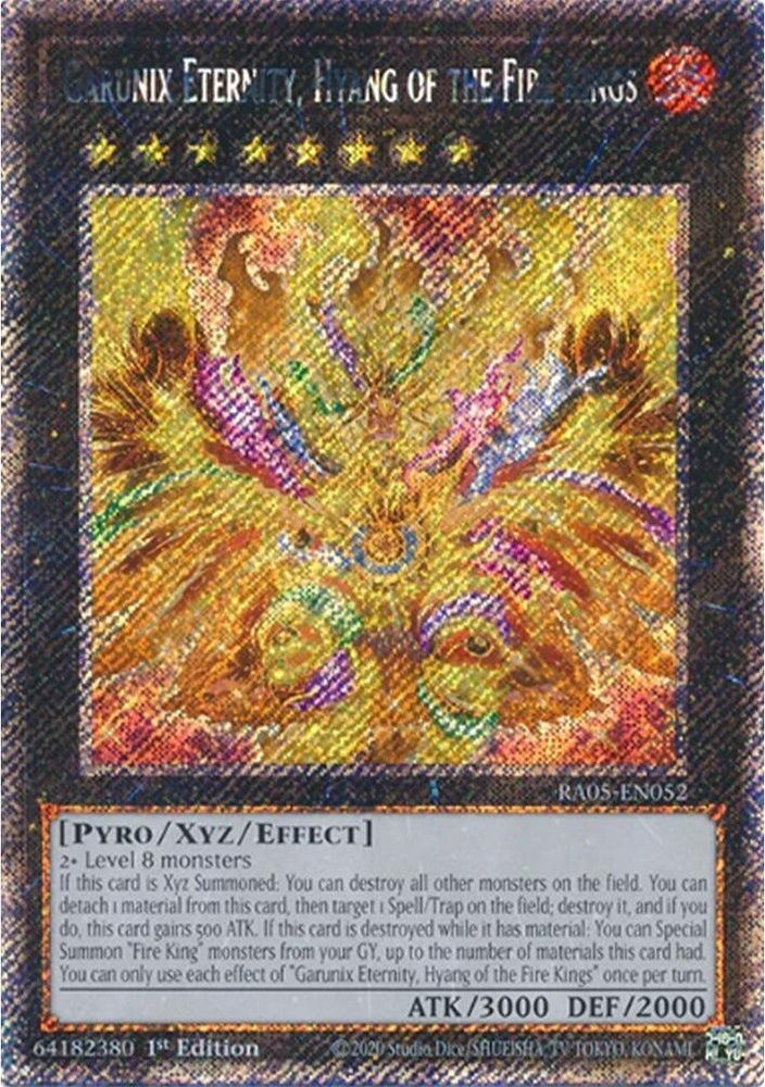 Garunix Eternity, Hyang of the Fire Kings [RA05-EN052] Platinum Secret Rare - Yugioh Cards For Your TCG Needs!