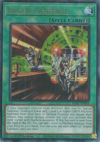 Urgent Schedule [RA05-EN064] Ultimate Rare - Yugioh Cards For Your TCG Needs!