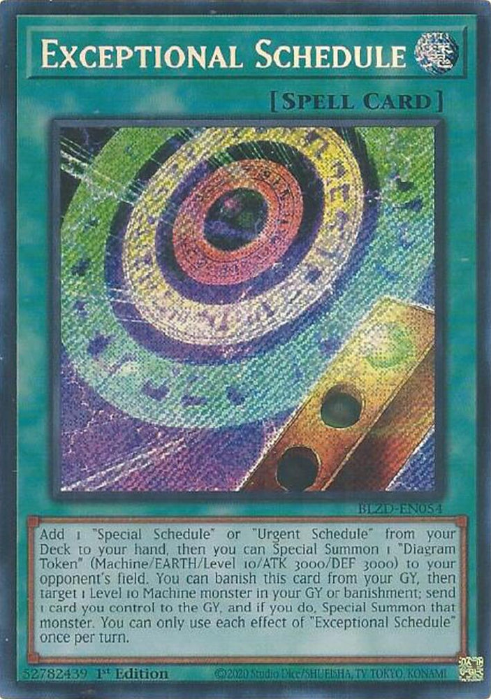 Exceptional Schedule [BLZD-EN054] Secret Rare - Yugioh Cards For Your TCG Needs!