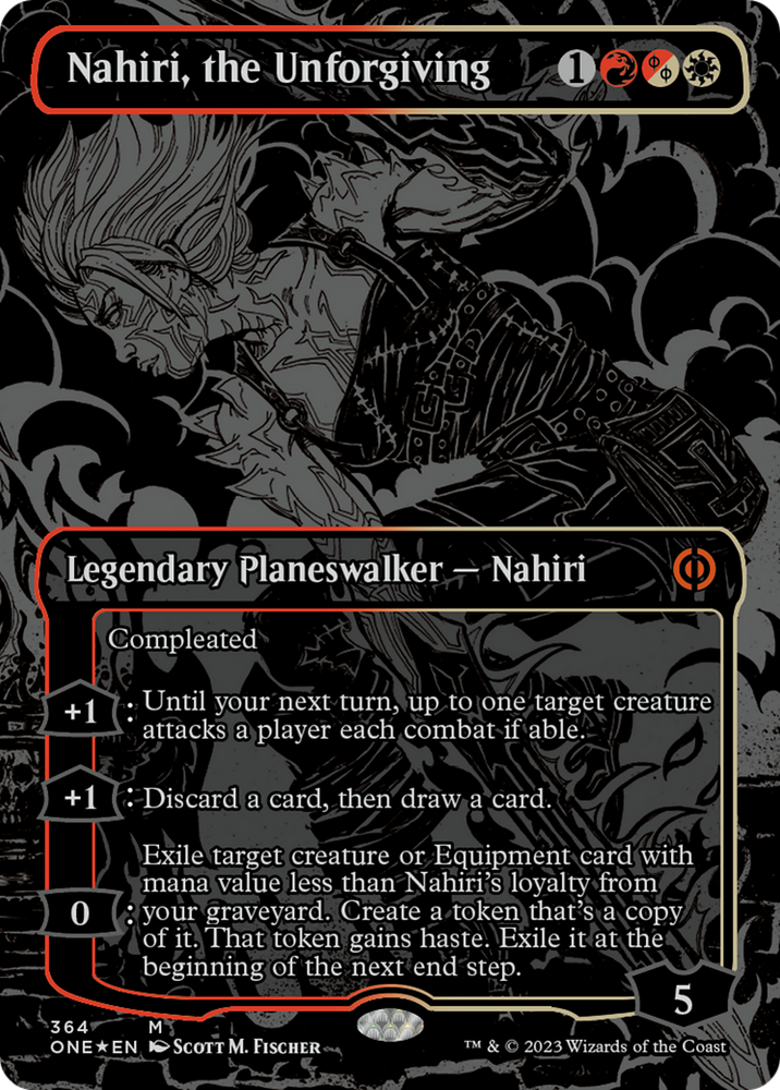 Nahiri, the Unforgiving (Oil Slick Raised Foil) [Phyrexia: All Will Be One] Magic: The Gathering