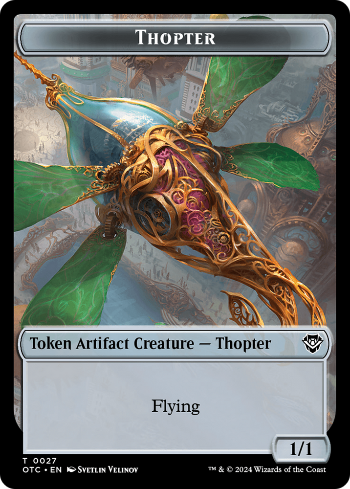 Thopter // Manifest Double-Sided Token [Outlaws of Thunder Junction Commander Tokens] Magic: The Gathering