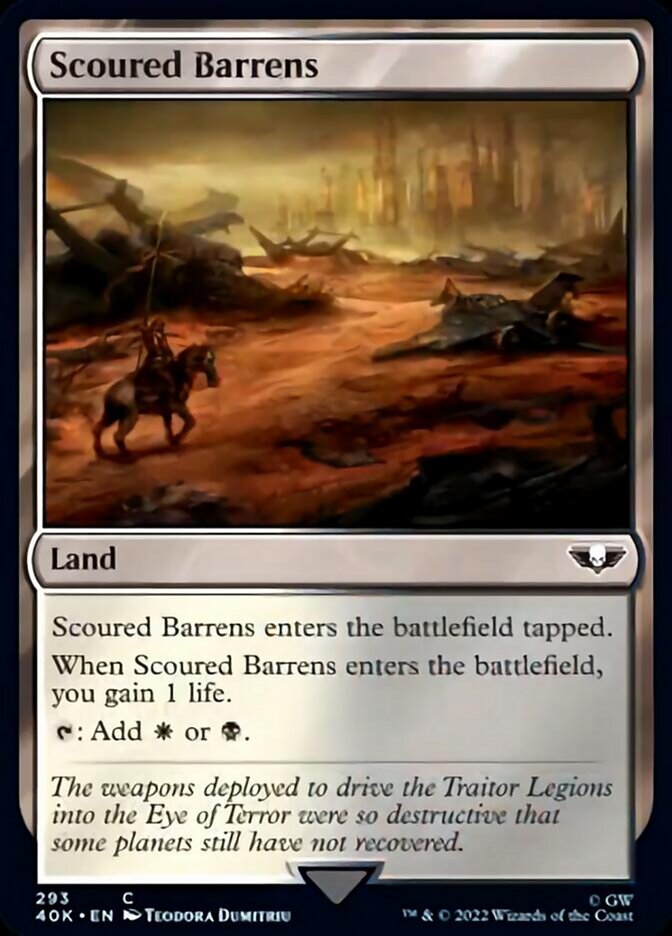 Scoured Barrens (Surge Foil) [Warhammer 40,000] Magic: The Gathering