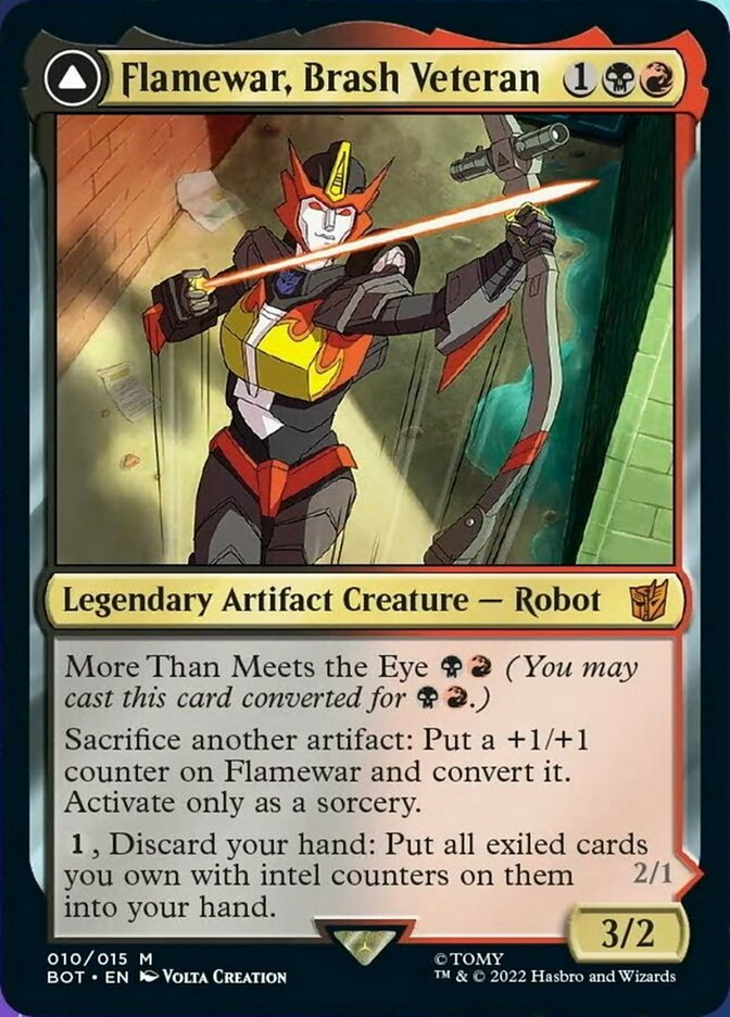 Flamewar, Brash Veteran // Flamewar, Streetwise Operative [Transformers] Magic: The Gathering