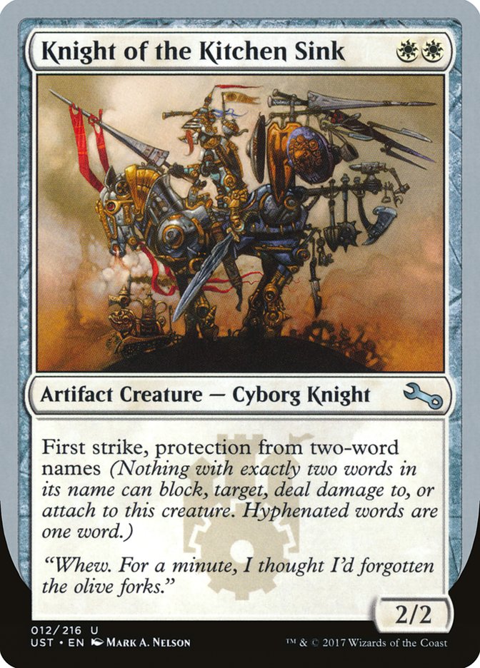 Knight of the Kitchen Sink ("protection from two-word names") [Unstable] Magic: The Gathering