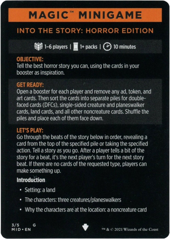 Into the Story: Horror Edition (Magic Minigame) [Innistrad: Midnight Hunt Minigame] Magic: The Gathering