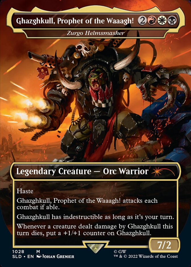 Ghazghkull, Prophet of the Waaagh! - Zurgo Helmsmasher (Borderless) [Secret Lair Drop Series] Magic: The Gathering