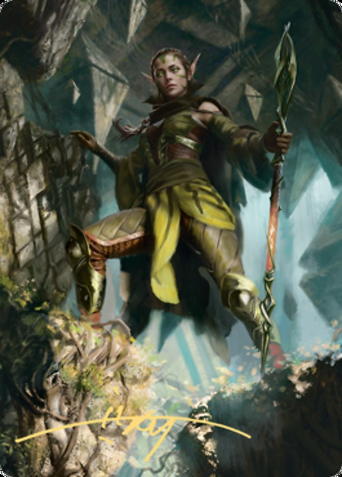 Nissa of Shadowed Boughs 1 Art Card (Gold-Stamped Signature) [Zendikar Rising Art Series] Magic: The Gathering